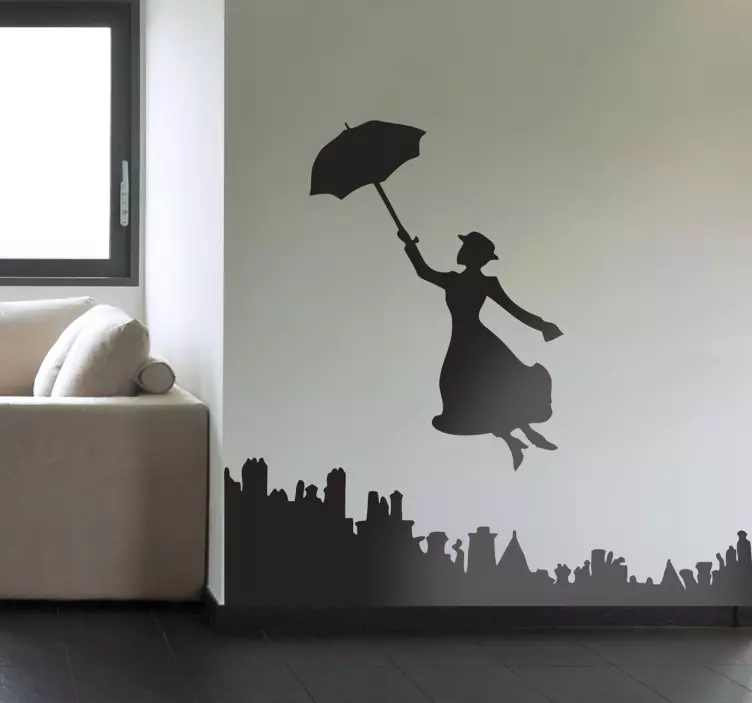 Mary poppins silhuett klistermärke - Tenstickers