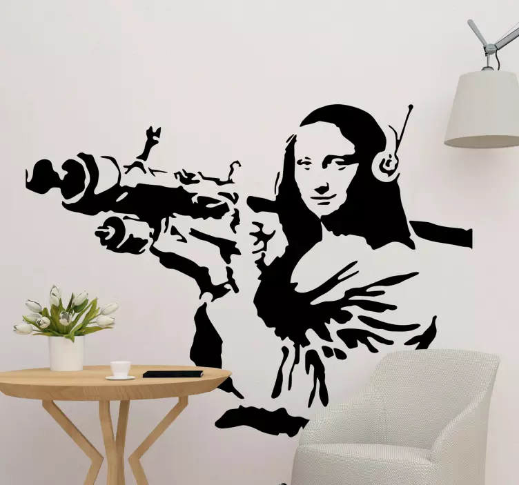 Mona lisa med bazooka väggkonst klistermärke - Tenstickers
