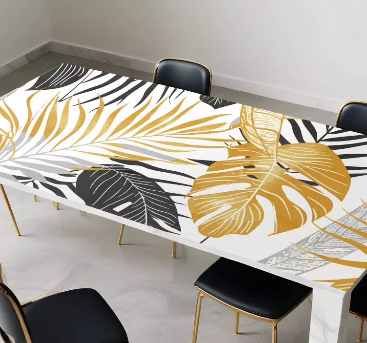 Mörkgrå & gyllene blad Väggklistermärken matsal - Tenstickers