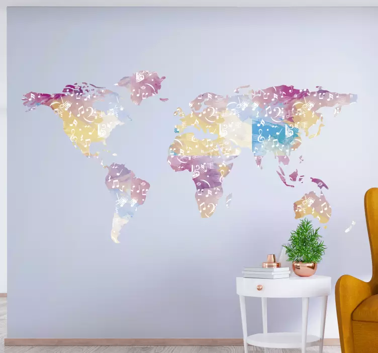 Musikinstrument världskarta världskarta klistermärke - Tenstickers