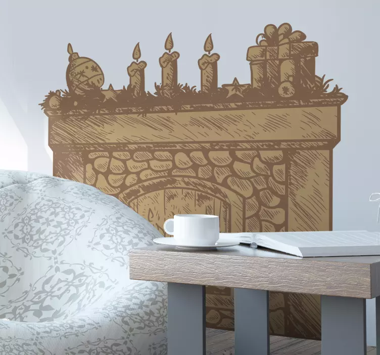 Mysig mantelinredning vardagsrummet väggklistermärke - Tenstickers