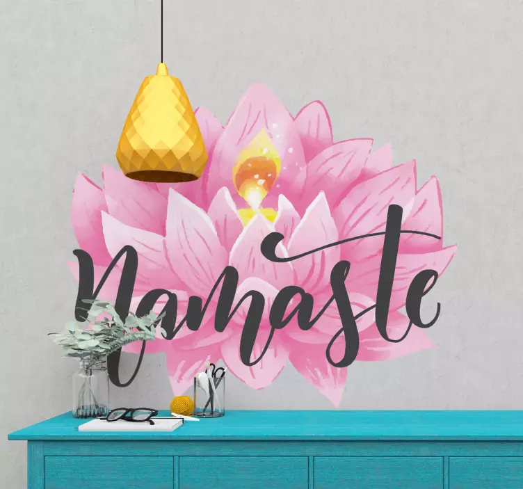 Namaste rosa lotusblommaväggdekal - Tenstickers