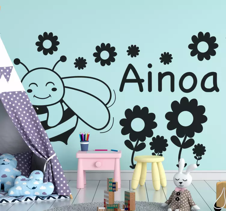 Namn bi och blommor insekts klistermärke - Tenstickers