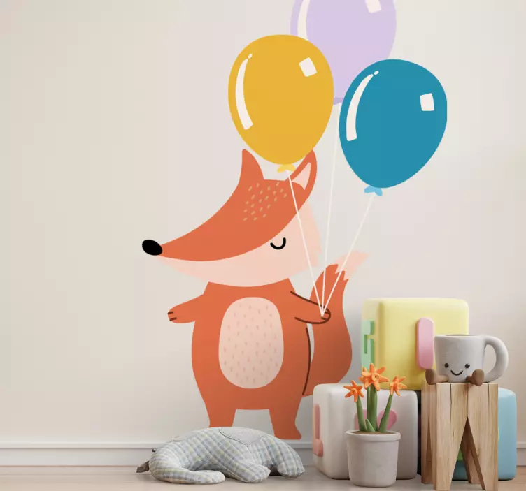 Nordisk räv med ballonger illustration dekal - Tenstickers