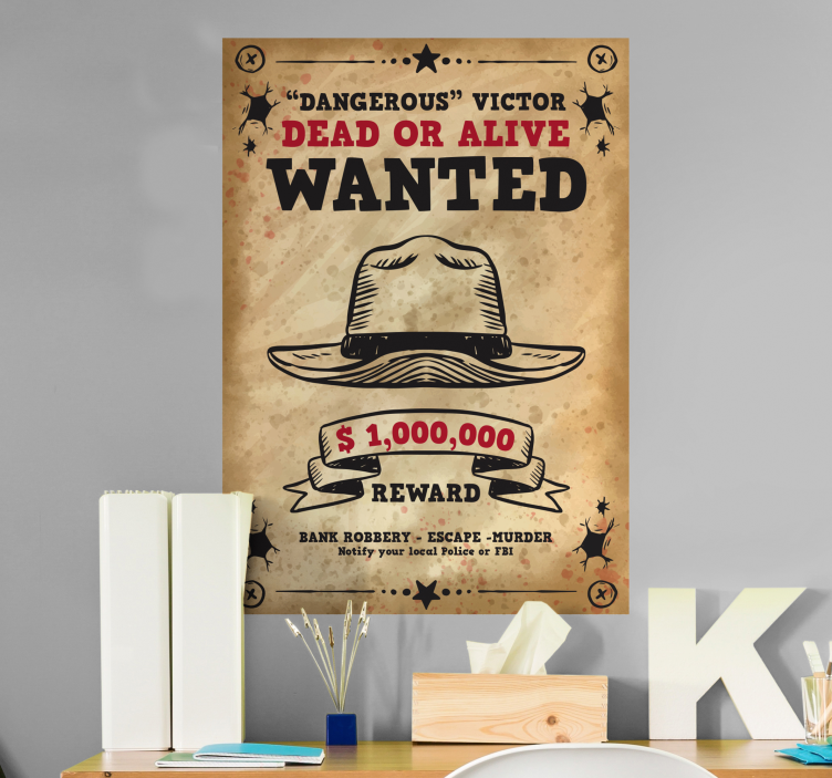 Wanted poster design klistermärke - Tenstickers