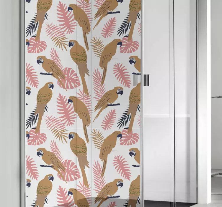 Orange papegojor med rosa blommor duschklistermärke - Tenstickers