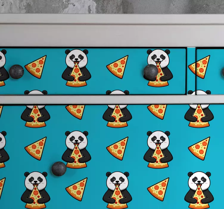 Panda äter pizzamöbler klistermärke - Tenstickers