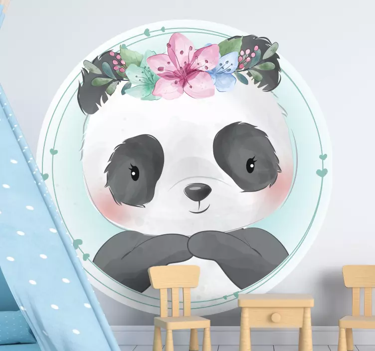 Panda med lotusblommor vilda djur dekal - Tenstickers