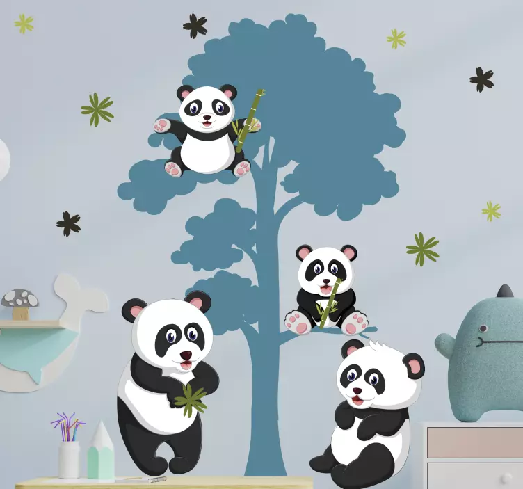 Pandas familjeliv vilda djur dekal - Tenstickers