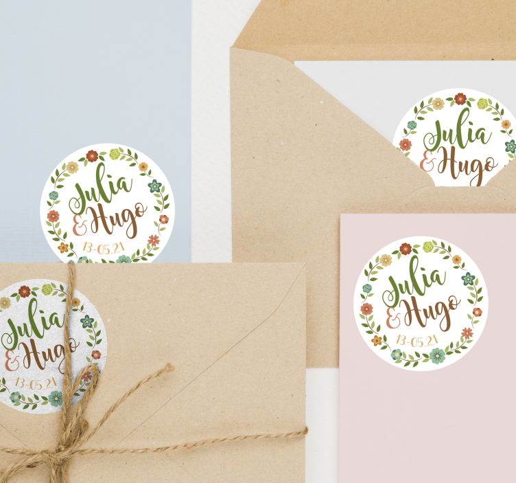 Personliga blommor bröllop klistermärke - Tenstickers