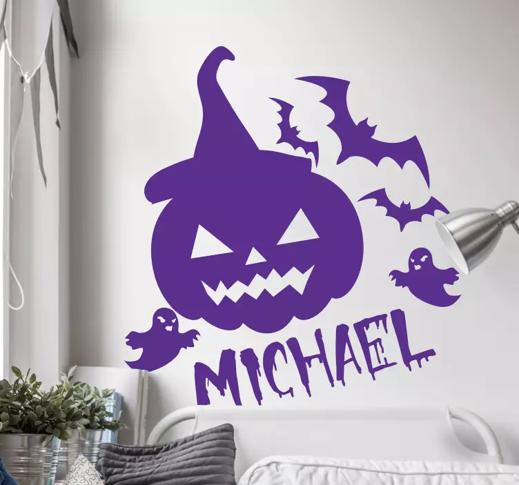 Fladdermöss och pumpor med namn wallsticker - Tenstickers