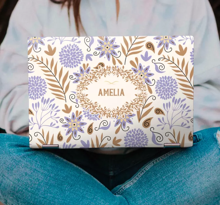 Personligt blommigt omslag klistermärke för bärbar - Tenstickers