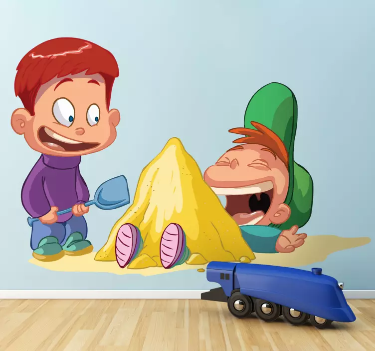 Pojkar som leker med sandbarns dekaler - Tenstickers
