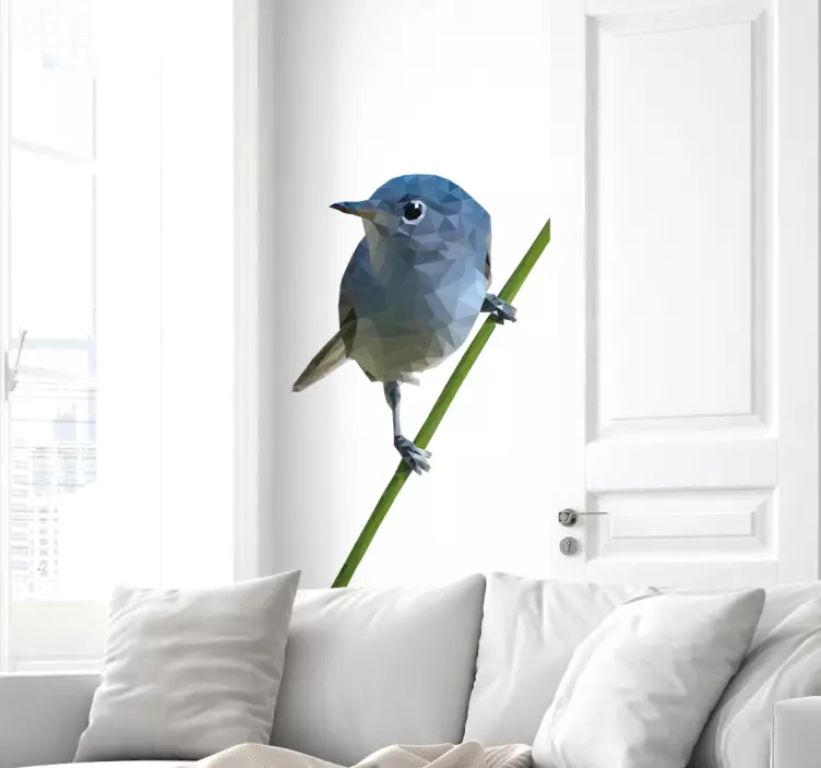 Polygonal fågel på gren klistermärke - Tenstickers