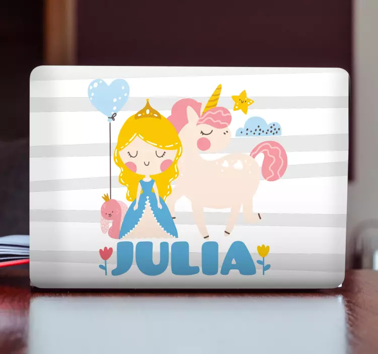 Princess och enhörning klistermärke för bärbar - Tenstickers