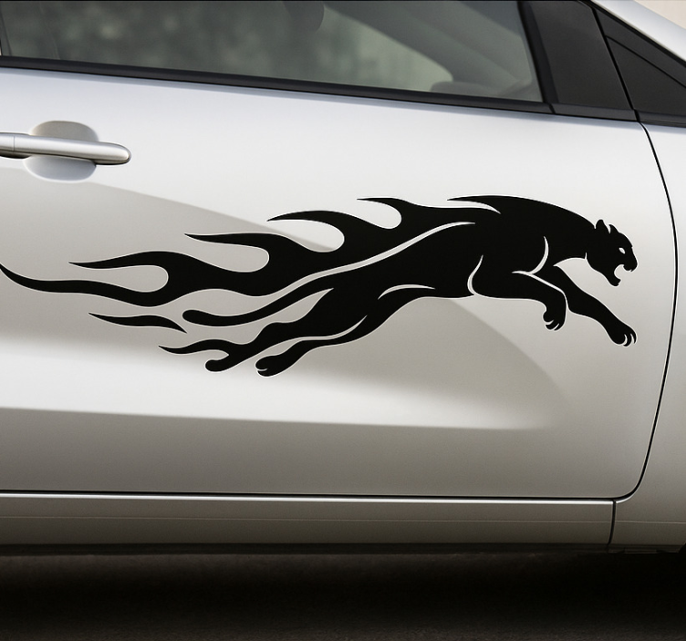 Puma som springer med lågor bil klistermärke - Tenstickers