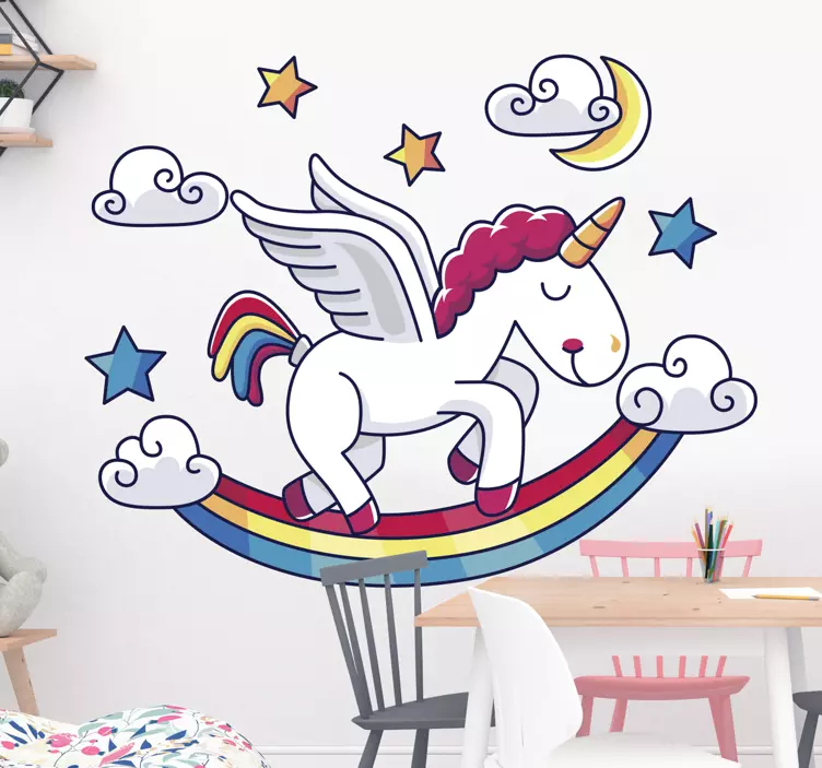 Regnbåge med unicorn fantasy väggklistermärke - Tenstickers