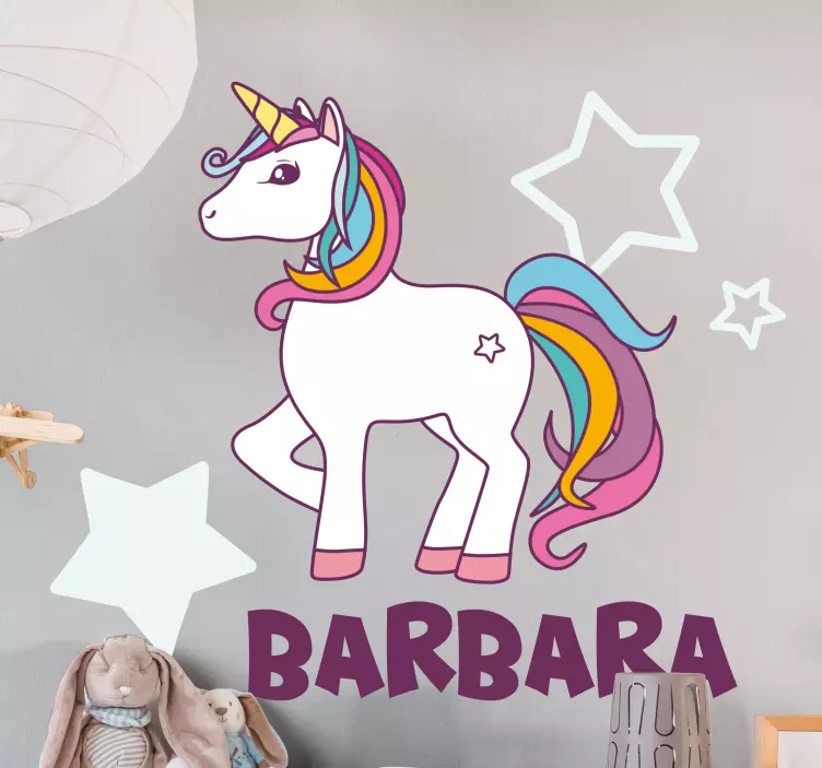 Regnbåge personlig unicorn djur klistermärke - Tenstickers