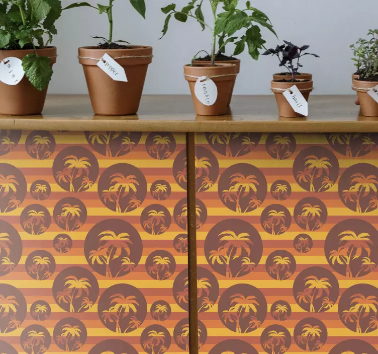 Retro solnedgång och palmer möbler klistermärke - Tenstickers