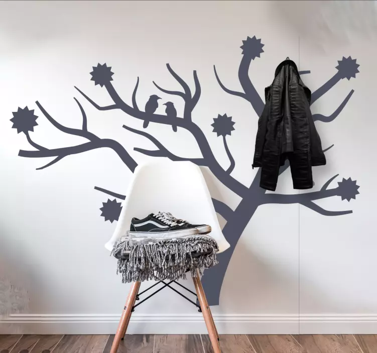 Retro träd med fåglar klädhängare klistermärken - Tenstickers