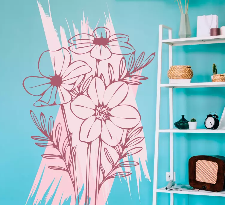 Ritade blommor med färgdörrklistermärke - Tenstickers