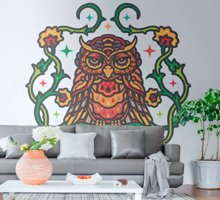 Röd mandala uggla väggdekaler för vardagsrum - Tenstickers