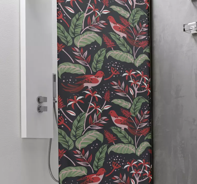 Röd och rosa blad mönster dusch skärm dekal - Tenstickers