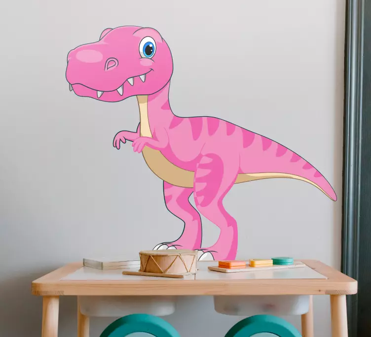 Rolig rosa dinosaurie står på ben klistermärke - Tenstickers