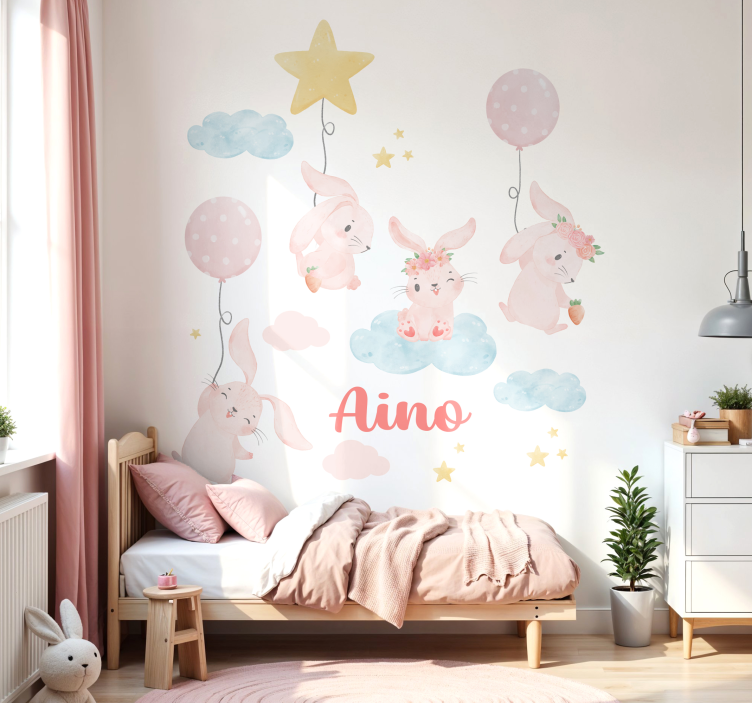 Rosa ballonger med kaniner wallsticker - Tenstickers
