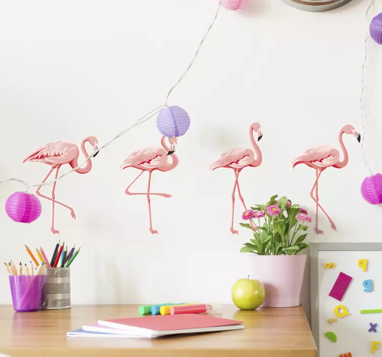 Rosa flamingo fågel set fönster klistermärke - Tenstickers