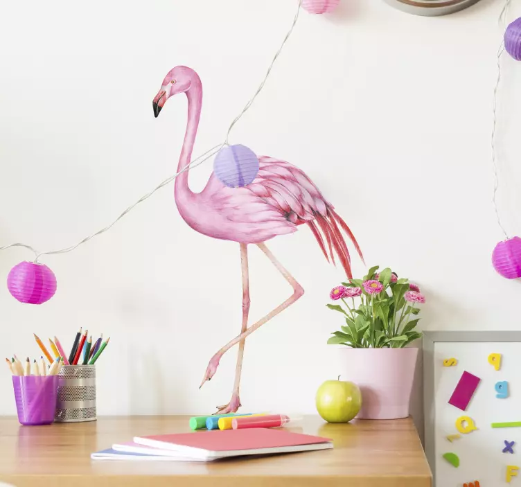 Rosa flamingo vattenfärg dekal - Tenstickers