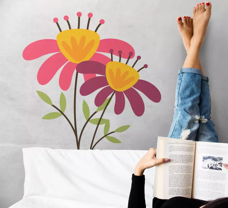 Rosa halv blommor fönster klistermärke - Tenstickers