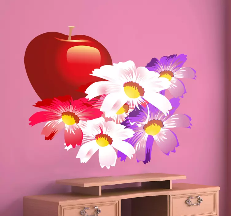 Rött klistermärke för rött äpple & blommor - Tenstickers