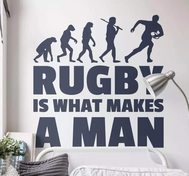 Rugby är vad som gör en man evolution vägg klistermärke - Tenstickers