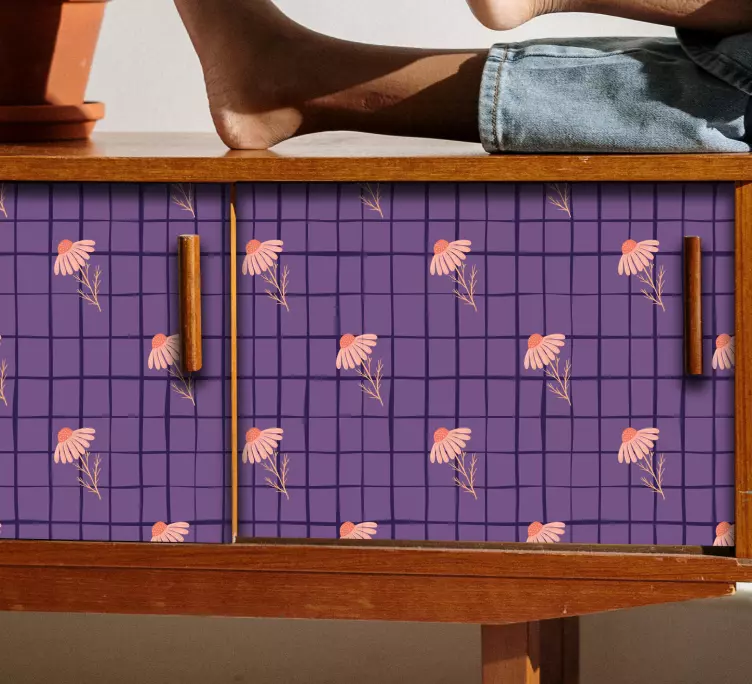 Rutigt mönster med prästkragar möbler klistermärke - Tenstickers