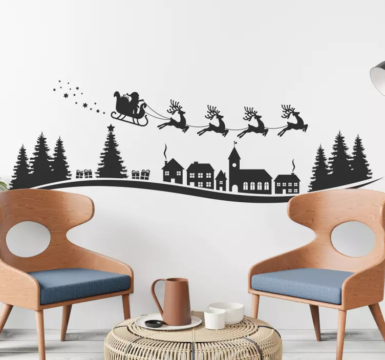 Santa med stjärnor och snöflingor jul dekal - Tenstickers