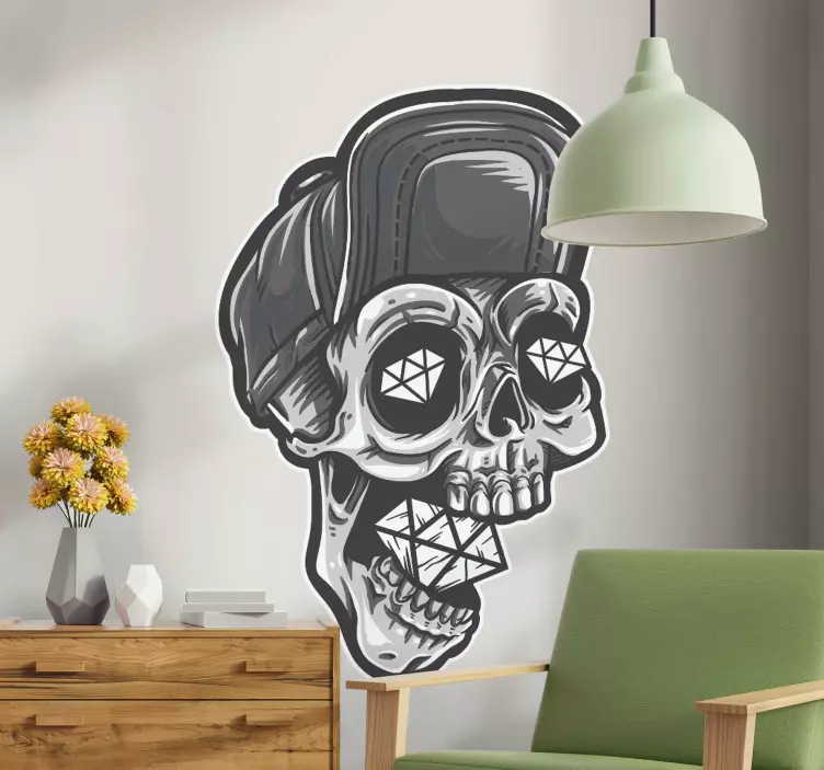 Skeletthuvud i en diamant halloween klistermärke - Tenstickers