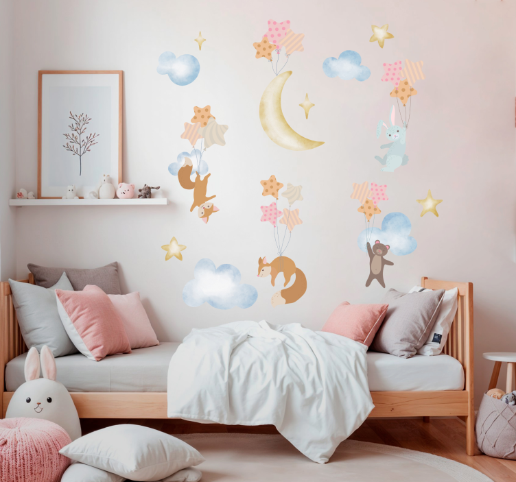 Skogsdjur med luftballonger wallsticker - Tenstickers