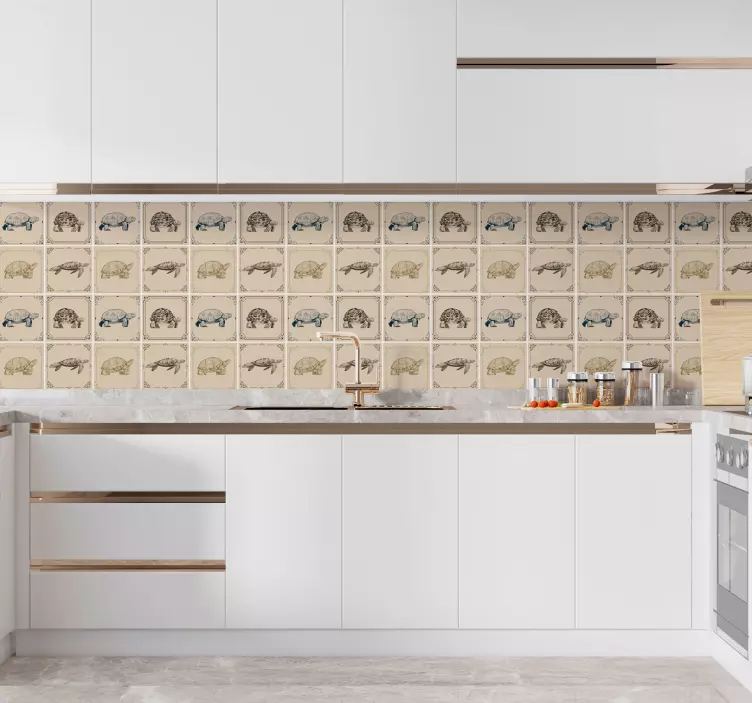 Sköldpaddor beige bakgrund kakel klistermärke - Tenstickers