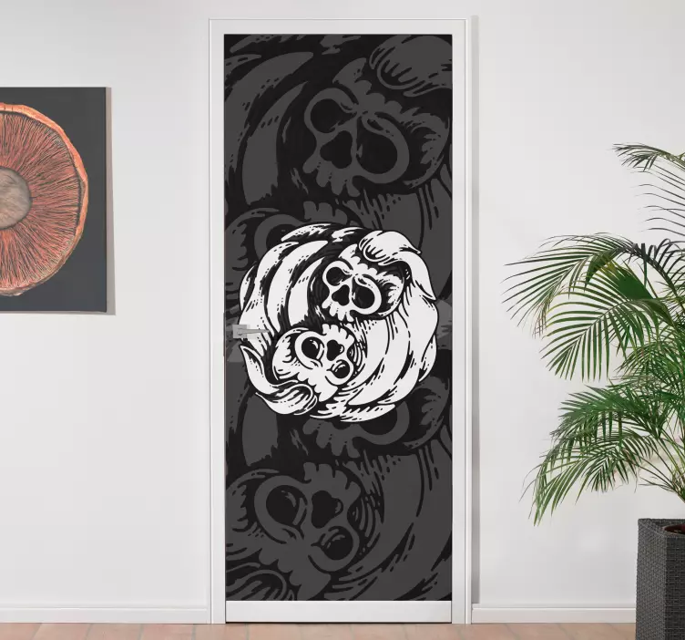 Skull och ros design klistermärke för dörr - Tenstickers