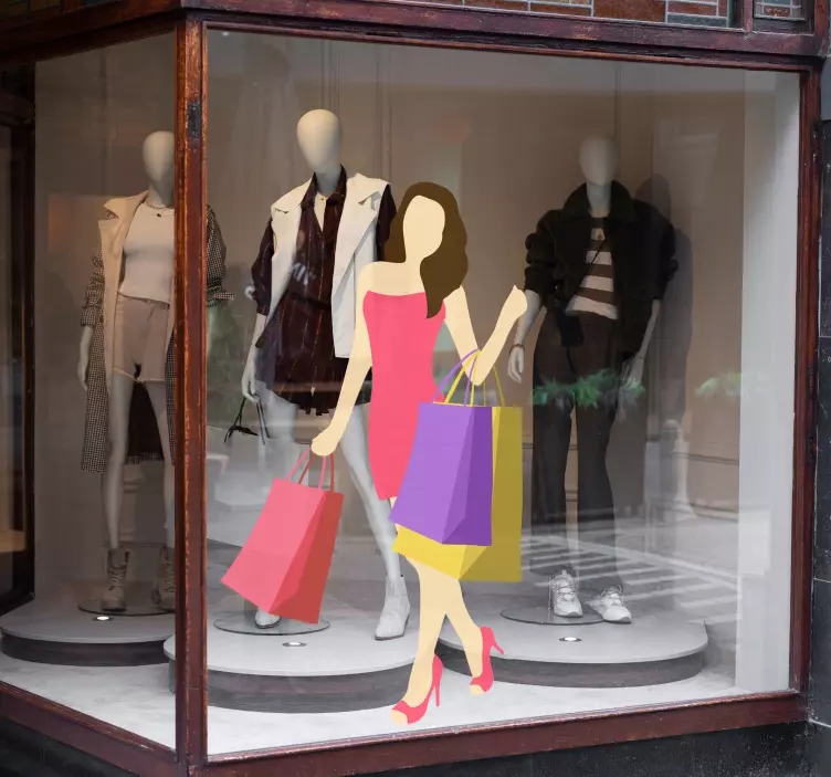 Skyltfönster klistermärken shopping woman illustration - Tenstickers