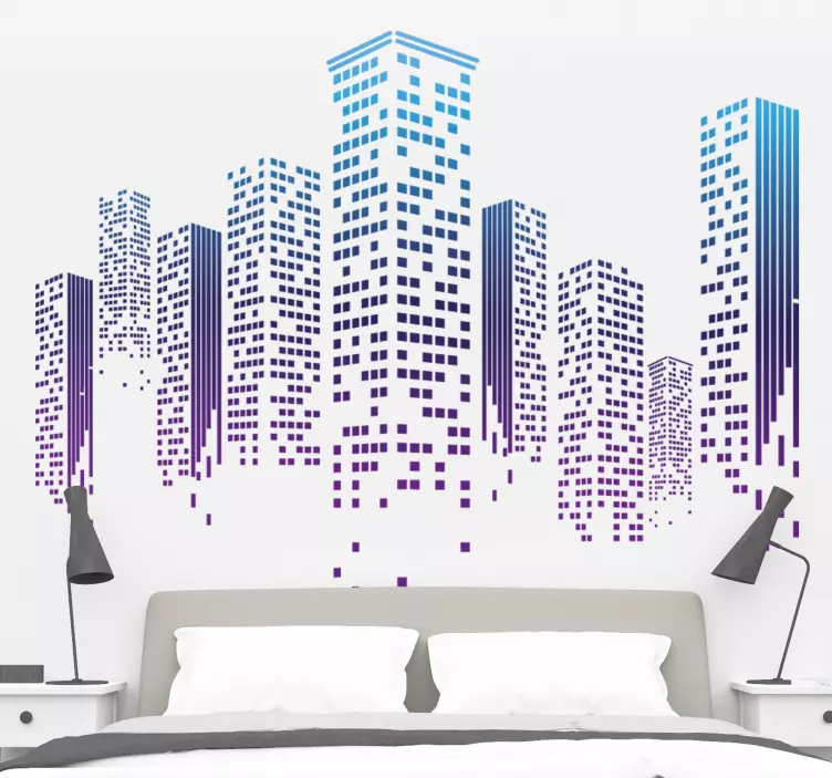 Skyskrapa gradient färger skyline klistermärke - Tenstickers