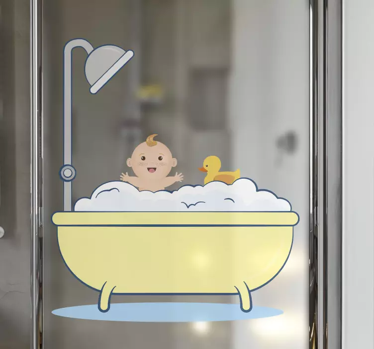 Söt baby badstund duschkabin klistermärke - Tenstickers