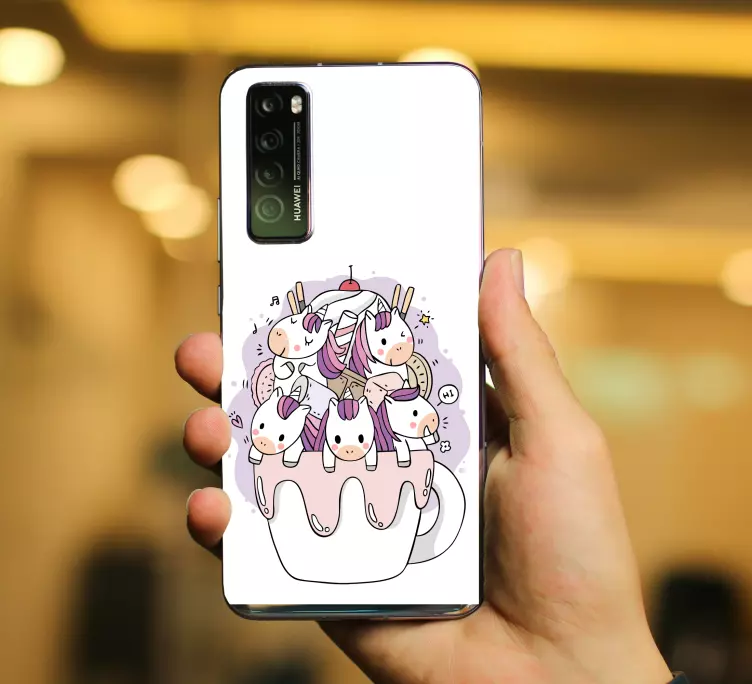 Söt enhörning design med kaffe huawei dekal - Tenstickers