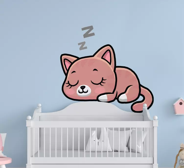 Söt katt sovande tecknad katt klistermärke - Tenstickers