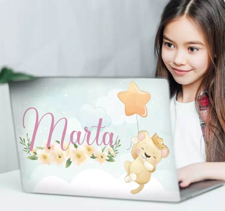 Söt lejon för tjej med namn laptop klistermärke - Tenstickers