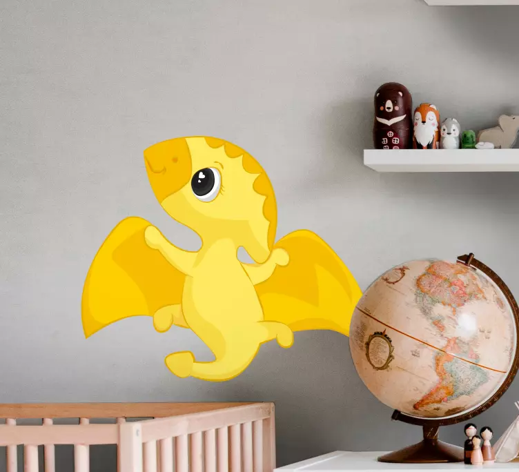 Gullig liten gul dinosaurie vägg klistermärke - Tenstickers