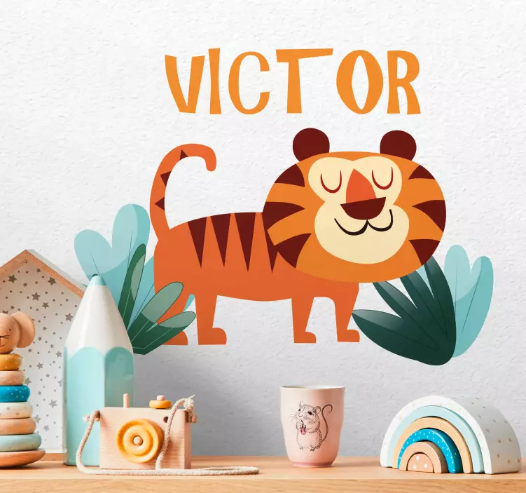 Söt tiger för pojke med namn barn klistermärke - Tenstickers