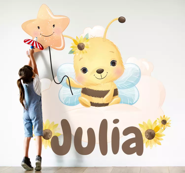 Söta djur bi med namn barn klistermärke - Tenstickers