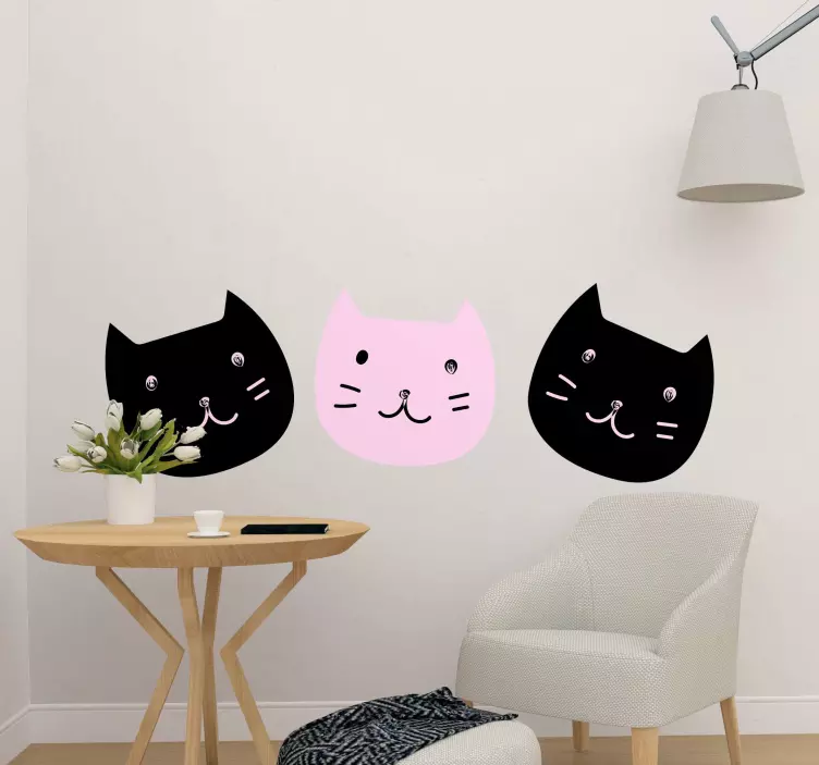 Söta katter svart rosa katt dekal - Tenstickers